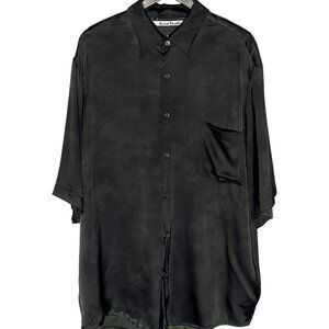 Acne Studios "Carlijn Jacobs" Sandrok Black Satin Floral Print Short Sleeves Shi